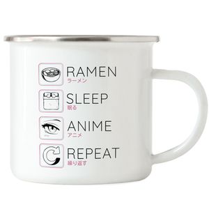 Ramen Sleep Anime Repeat Emaille Tasse Japan Manga Otaku Baka Geschenkidee