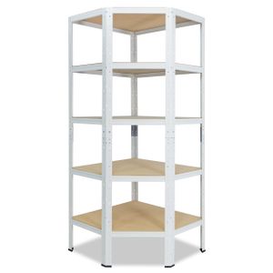 shelfplaza® HOME 180x70x40cm Eckregal Schwerlast weiß / Metall Eckregal stehend mit 5 Böden / Corner Shelf 265kg Tragkraft Schwerlastregal Ecke / Steckregal verzinkt Eckregal Keller Garagen Regal