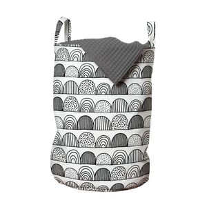 ABAKUHAUS Geometrisch Wäschesack, Die Hälfte Kreise Streifen Punkte, Wäschekorb mit Griffen Kordelzugverschluss für Waschsalons, 33 cm breit x 49 cm hoch, Charcoal Grau und Weiß