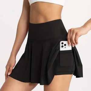 Damen Bikini-Hosen, Mini-Rock mit hoher Taille, Integrierte Shorts und Tasche - SKORTIFY Schwarz L/XL