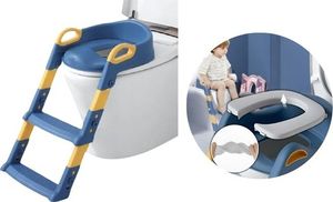 Höhenverstellbare Kinder-Toilettenleiter mit Griffen, blau + Toilettentrainer, Bequemer WC-Sitz für Kinder ab 18 Monaten - KIDISTEPADBLUE