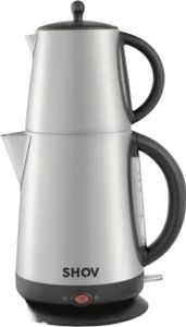 Shov Elektrischer Edelstahl Wasser- & Teekocher – 1,7L Wasserkocher + 1L Teekanne | 2200W Leistung, Warmhaltefunktion , Dual-Heizelement, Auto-Abschaltung, Trockengehschutz & Kabelstaufach