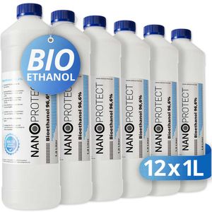 Nanoprotect Bioethanol 96,6% | 12 x 1 Liter | Flüssiger Ethanol Brennstoff für Indoor Kamin und Tischfeuer | Reiner Ethylalkohol als Lösungsmittel | e …