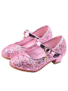 Kinder Mädchen Pailletten Partyschuhe Prinzessin Tanzschuhe Weiche Sohle High Heels Bequeme Sandalen,Farbe: Pink,Größe:32