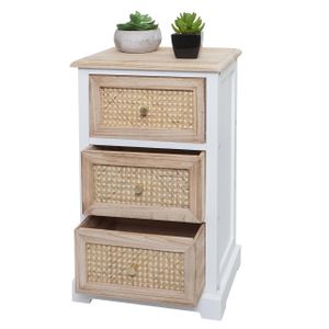 Kommode HWC-K87, Schubladenschrank Schrank, Holz Rattan 63x40x28cm  weiß, naturfarben