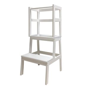 Toboli Lernturm Weiß aus Holz 43x40x91cm Kinderstuhl mit Geländer für Sicherheit in Küche usw.