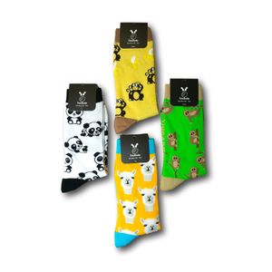 TwoSocks lustige Socken 4er-Set - Alpaka Socken, Faultier Socken, Panda Socken, Affen Socken, Geschenkset lustig, Einheitsgröße