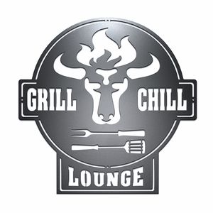 Gartenschild | Grill Schild | Bulle Grill & Chill Lounge | 41x40,5 cm | Stahl , Farbe:BBQ Lounge Schwarz