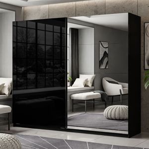 LINA Kleiderschrank Schwebetürenschrank Hochglanz Schwarz / Schwarz hochglanz 244 cm Schrankversion: Hochglanz+ Spiegel LINA Kleiderschrank Schwebetürenschrank Hochglanz Schwarz / Schwarz hochglanz 244 cm Schrankversion: Hochglanz+ Spiegel