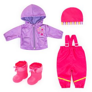 Bayer Design Kleider für Puppen 42 cm, 4 Teile, rosa/lila, Regenoutfit