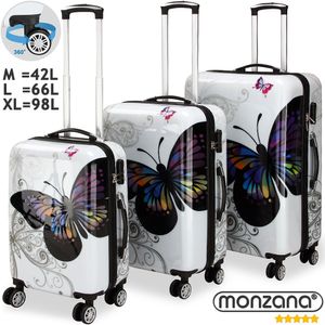 Monzana® Hartschalenkoffer Set Butterfly Basic Reisekoffer Trolley Koffer ABS Zwilllingsrolle Alu-Teleskopgriff Schloss
