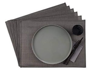 APS Tischset, 33 x 45 cm, 6er set Schmalband Platzdeckchen aus Kunststoff, PVC, hitzebeständige, rutschfeste Tischmatten, abwaschbare, wasserabweisende Platzsets, silbergrau