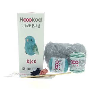 Hoooked Eco Barbante Kit, Love Bird Rico, Fb. Lagoon Amigurumi Komplettset mit Wolle, Häkelnadel und