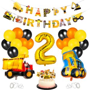 32 Stück Bagger Geburtstags deko Jungen 2 Jahr,Kinder Geburtstag Party Dekoration,Happy Birthday Deko Junge,Luftballons Geburtstag Ballon Set