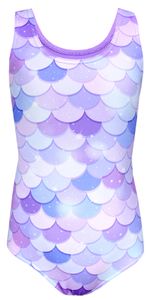 Aquarti Mädchen Badeanzug mit Ringerrücken Print, Farbe: Meerjungfrau Violett / Lila, Größe: 128