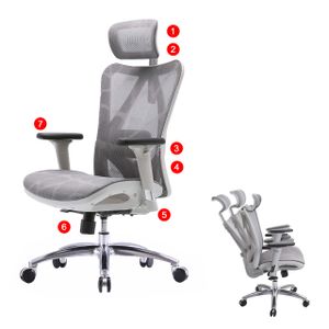 Kancelárska stolička SIHOO Kancelárska stolička, ergonomická, nastaviteľné podrúčky, nosnosť 150 kg ~ poťah sivý, rám biely
