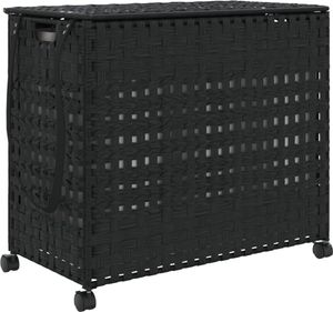 vidaXL Wäschekorb mit Rollen Schwarz 66x35x60 cm Rattan