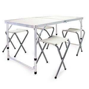 Wiltec kempingový nábytok set 5 ks kempingový stôl so stoličkami výškovo nastaviteľný stôl plus 4 kempingové stoličky hliníková sedacia súprava kempingový stôl skladací skladací stôl kempingový set
