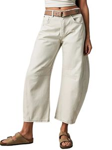 Damen Jeans Baumwolle Reißverschluss Casual Strecken Wide Leg Hosen Strand Jeanshose Farbe:Weiß,Größe S