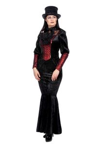 Samtkleid Gothic Halloween Hexe Teufel schwarz rot, Groesse:46