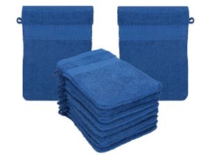 Betz 10 Stück Waschhandschuhe PALERMO 100%Baumwolle Größe 16x21 cm Farbe - blau