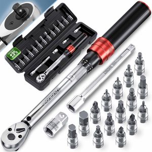 MONZANA® Drehmomentschlüssel Fahrrad 18 tlg. Set 1/4 Zoll 1-25 NM ±3% CV-Stahl Verlängerung Transportbox Hochwertiges Bitset Werkzeug Motorrad