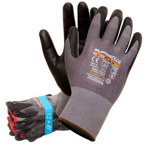 12 Paar Trevendo® Arbeitshandschuhe Super Tech Flex Nylon-Strickhandschuhe schwarz/grau Größe 9
