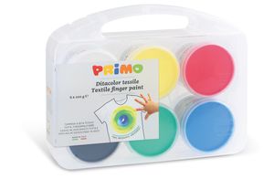 Primo Textil Fingerfarben-Set für Kinder | leuchtende Textil Fingermalfarben | 6 Farben im Topf á 100 ml Inhalt