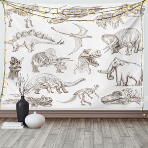 ABAKUHAUS Schwarz-Weiss Wandteppich, Dinosaurier-Skelett, Wohnzimmer Schlafzimmer Heim Seidiges Satin Wandteppich, 200 x 150 cm, Dunkelbraun Weiß