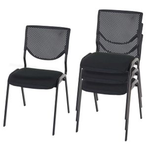 4er-Set Besucherstuhl T401, Konferenzstuhl stapelbar, Stoff/Textil  Sitz schwarz, Füße schwarz