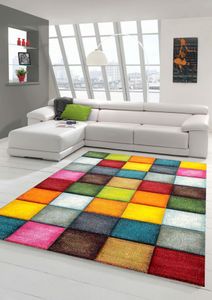 Teppich modern Teppich Wohnzimmer Karo Design Multifarben Größe - 80x150 cm