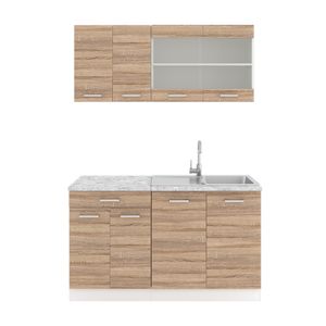 Vicco Single kitchen R-Line, 140 cm with worktop, Sonoma/White