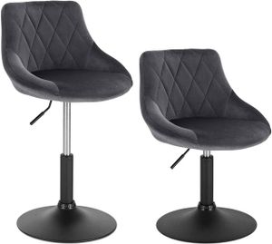 WOLTU Sada 2 barových stoličiek Counter Stool Bar Armchair Lounge Chair with Velvet Metal Backrest Height Adjustable Dark Grey