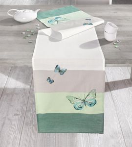 Tischläufer "Butterfly" in weiß / beige / grün, 40x160 cm