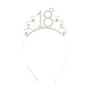 Oblique Unique Haarreifen Zahl 18 mit Diamanten + Krone Haarreif 18. Geburtstag Damen Frauen silber Metall