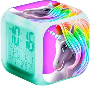 Einhorn-Digitalwecker, 7 Farbwechsel-LED-LCD-Würfel mit Lichtern, Kinderwecker, Nachttisch, Geburtstagsgeschenk, Mädchen, Junge, Frauen, Schlafzimmer, Erwachsene