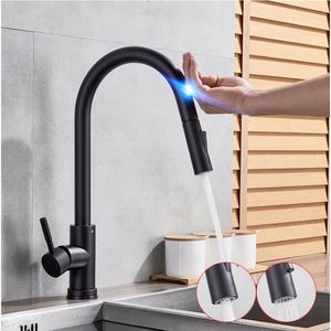 Sensor Edelstahl Küche Spülbecken Wasserhähne Ausziehbarem Sprühgerät Schwarz 360° Smart Touch Control Wasserhahn schwenkbar