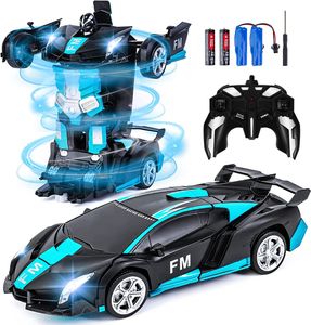 2 in 1 1:18 Transformer Auto Rennauto Roboter mit Fernbedienung Kinder Spielzeug Transformer Toys  Fernbedienung Blau und Schwarz