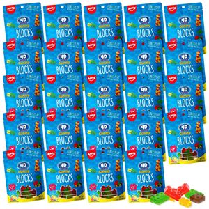 24 x AMOS 4D gumové bloky, jedlé stavebné bloky v 100 g vreckách, mini ovocné gumy, ideálne na detské narodeninové oslavy a ako ozdoby na koláčiky alebo torty
