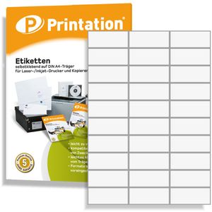 Printation Universal Etiketten für Kennzeichnungen 70 x 29,7 mm klebend weiß - 3000 70x29,7 Labels auf 100 DIN A4 Bogen 3x10 - 3489 4456