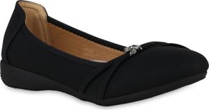 VAN HILL Damen Sportliche Ballerinas Freizeit Slippers Strass Schuhe 841260, Farbe: Schwarz, Größe: 37