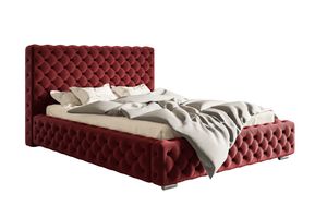 GRAINGOLD Glamour Bett 120x200 cm Agis - Doppelbett mit Lattenrost & Bettkasten - Polsterbett - Rot