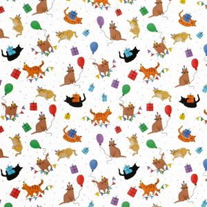 Geschenkpapier Katzen mit Partyhüten Motiv 70cm x 2m Rolle Bunt