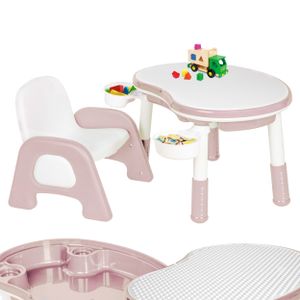 ONVAYA® Kindertisch mit Stuhl | Rosa | Multifunktionaler Kinder Spieltisch mit Stauraum | Höhenverstellbar & leicht zu reinigen