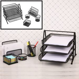 Decopatent® 5-teiliger Desk Organizer SET - Stiftablage - Mesh-Metall - Briefablage - Memobox Büroklammerhalter Briefhalter - Schwarz