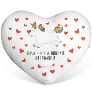 Mr. & Mrs. Panda Herzkissen Einhorn Happy - Weiß - Geschenk, Unicorn, Einhörner, Einhorn Deko, Herzform, Pegasus, Dekokissen, Lächeln, Freude