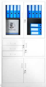 Aktenschrank C018S Büroschrank Metallschrank Tresor Safe Geheimfach Schubladen Pulverbeschichtung 185 cm x 90 cm x 40 cm (H x B x T), Farbe: Weiß