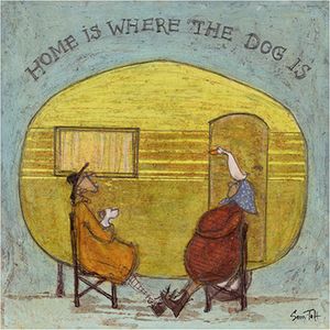 Sam Toft - tištěný "Domov je tam, kde je pes" PM5167 (30 cm x 30 cm) (šedá/žlutá/bílá)
