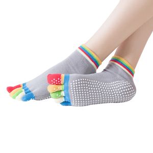 Bunte, bequeme Yoga-Pilates-Barre-Zehensocken für Damen aus Baumwolle mit rutschfester, rutschfester Gel-Unterseite grau Bunte, bequeme Yoga-Pilates-Barre-Zehensocken für Damen aus Baumwolle mit rutschfester, rutschfester Gel-Unterseite grau