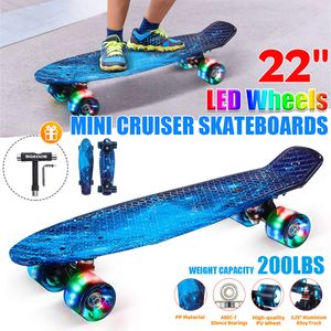 SGODDE Skateboard Kinder Mini Cruiser Skateboard Komplette 22 Zoll mit LED Leuchtrollen Skateboard für Erwachsene Kinder Anfänger Geschenk, Blau